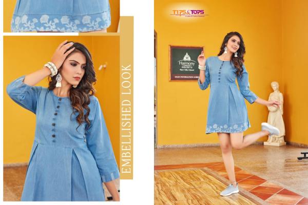 Tips & Tops Blue Fancy Denim Western Kurti